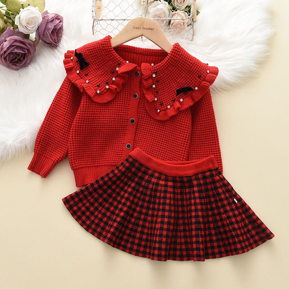 Clothing Knitted Piece GIRL'S Cute Sweater Suit Skirt Warm Cardigan Pleated Skirt Girl Set KilyClothing