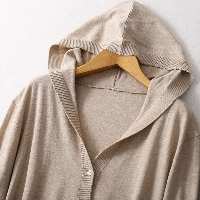 Natural Silk with Cashmere Hoodies Knitted Hooded Cardigan KilyClothing