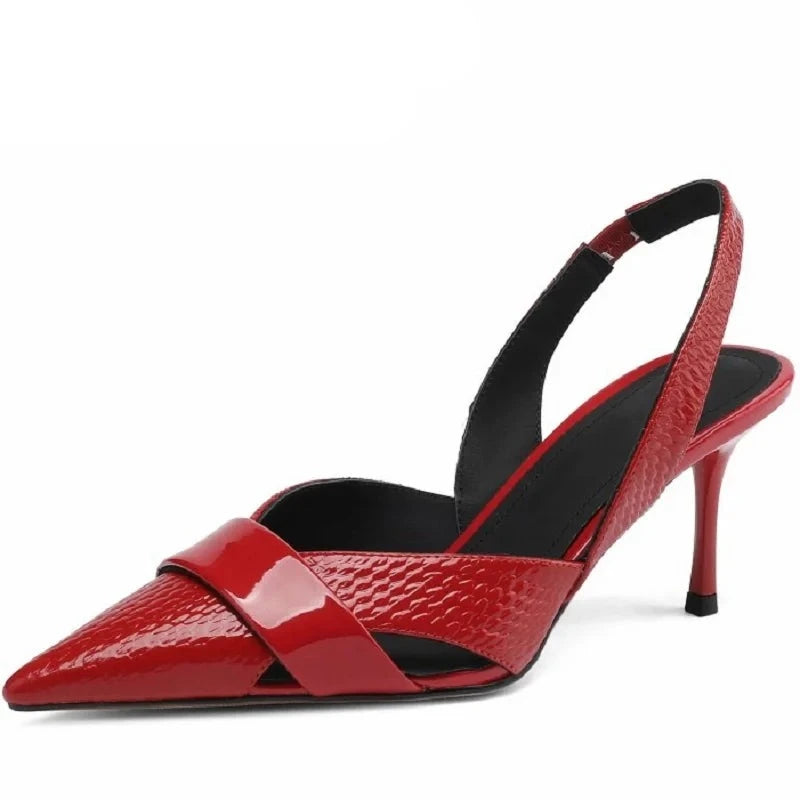 Genuine Leather Pointed Toe Slingback Kitten Heel Sandals Women Stiletto High Heels Summer Designer Party KilyClothing