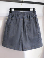 Women Summer Casual Shorts, Cotton, Simple Style Vintage, Striped All-match, Loose Female Denim Short Pants KilyClothing