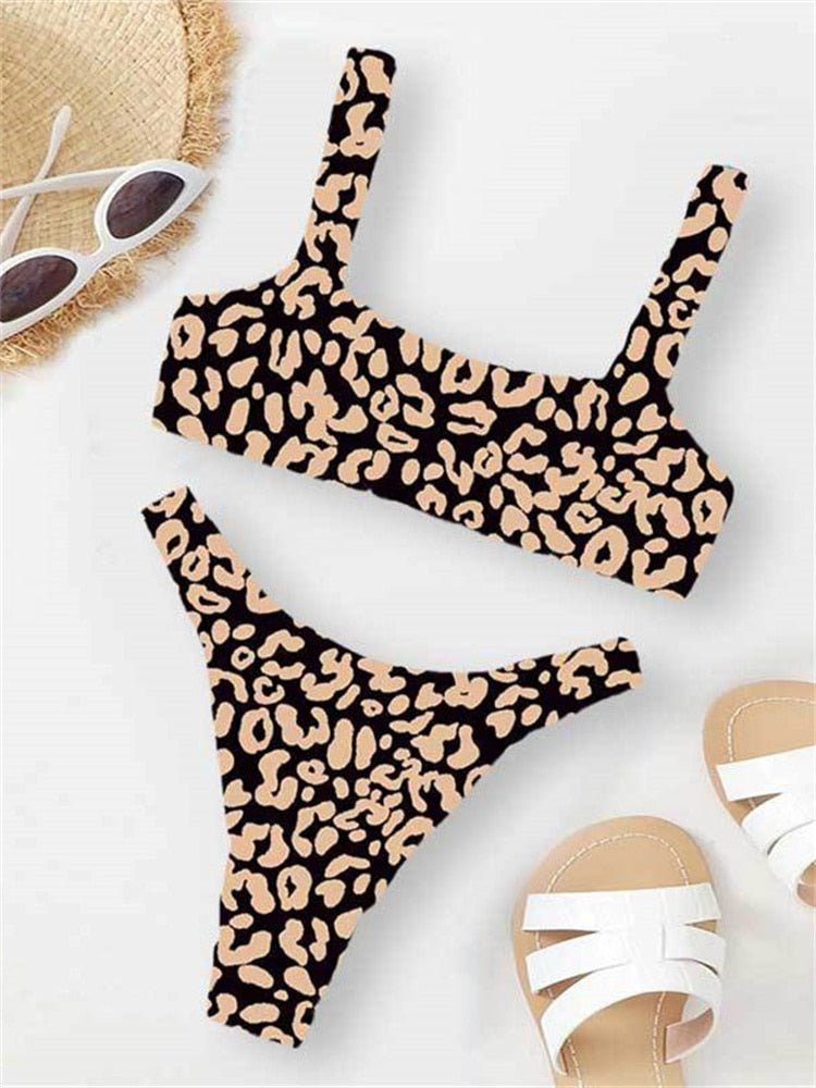 Sexy Micro Bikini Leopard Push Up Padded Thong Swimsuit KilyClothing