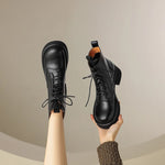 Ankle Boots Genuine Leather Block Heel Lace Up Mixed Colors Warm Footwear Winter Flat Retro Short Boots KilyClothing