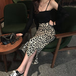 Long slit knitted leopard skirt women high waist knitted skirt KilyClothing