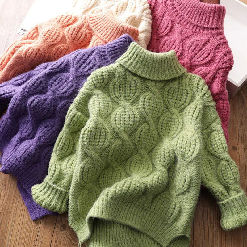 Suéteres unisex para niños de algodón, prendas de punto para niñas con cuello alto, jersey cálido 