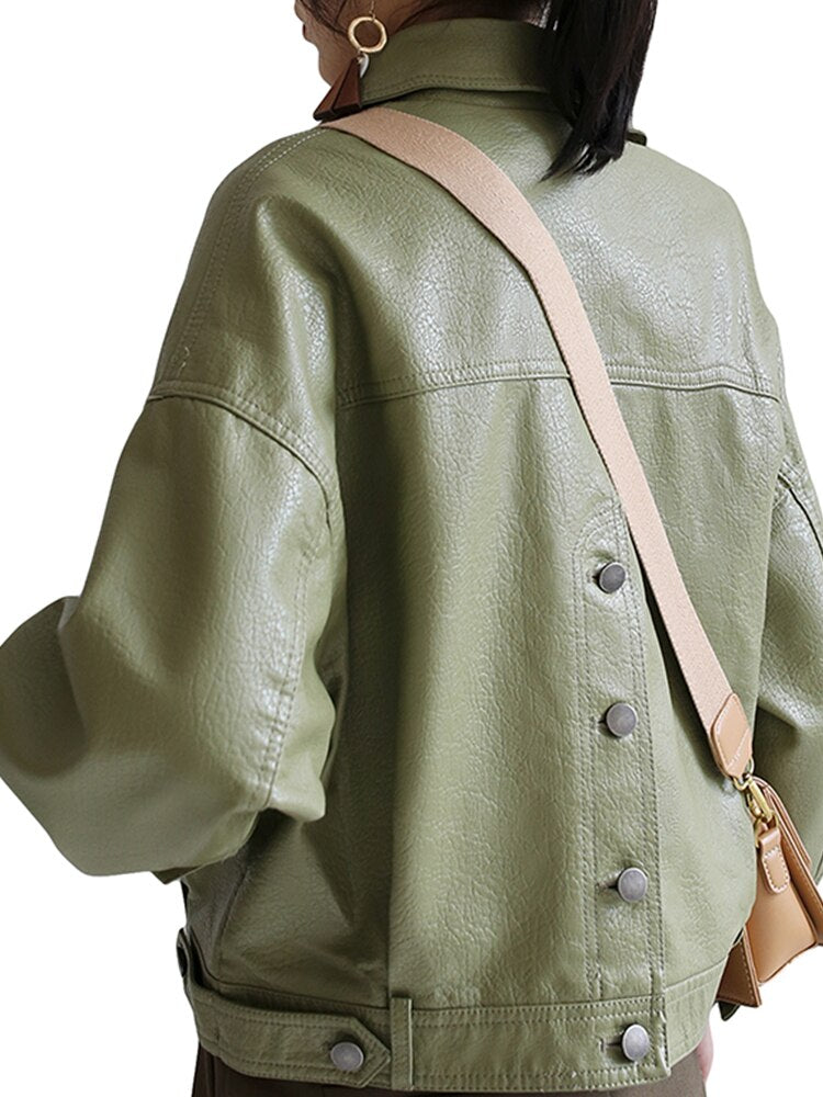 Faux Leather Jackets Casual Women Short Vintage Loose KilyClothing
