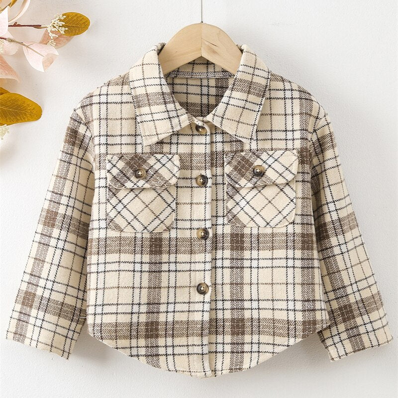 Cotton Lapel Stripe Lattice Button Shirt for Boy and Girl Baby Tops KilyClothing