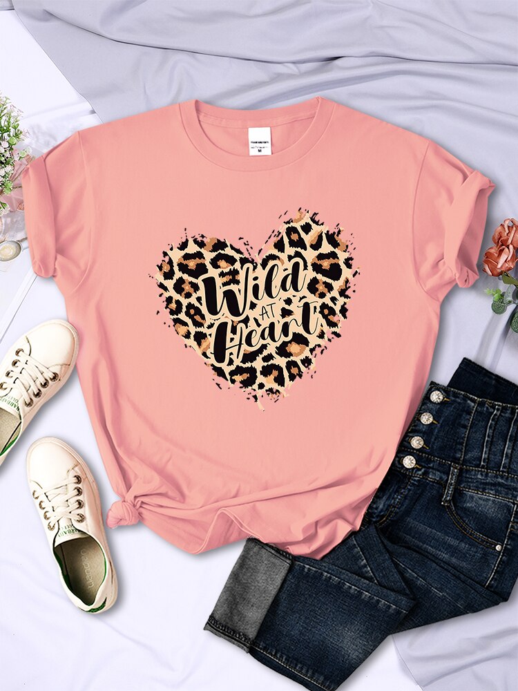 Leopard Wild At Heart Women's T-shirt Cotton Breathable Short Sleeve Casual Comfortable Clothing Cotton Oversized T Shirt KilyClothing