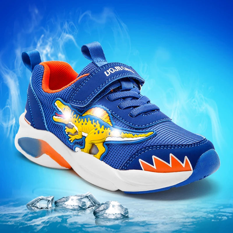 Dinosaur LED Children Autumn Shoes Boys Spinosaurus Flash Light Up Air Mesh Tennis Little Kids Outdoor Casual Sports Sneakers KilyClothing