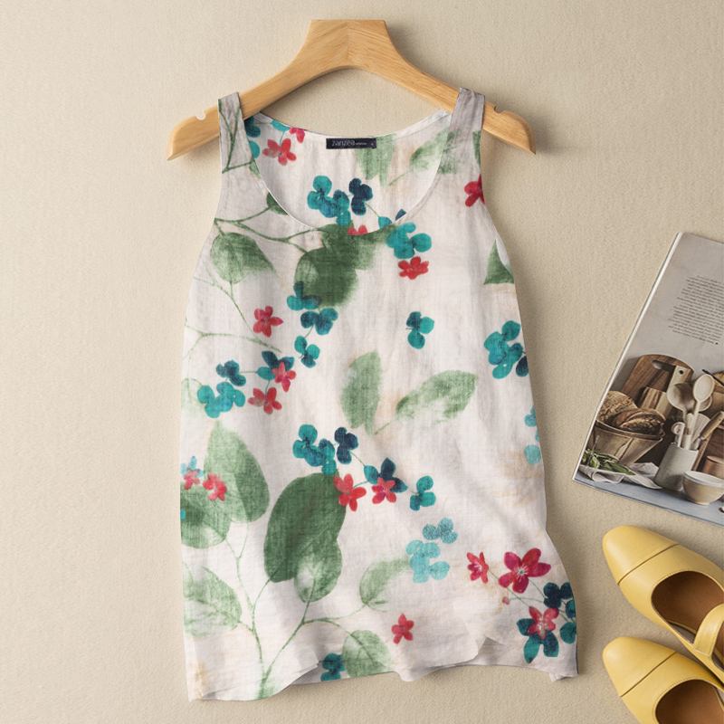 Vintage Floral Printed Blouse Women Sleeveless Tanks Tops KilyClothing