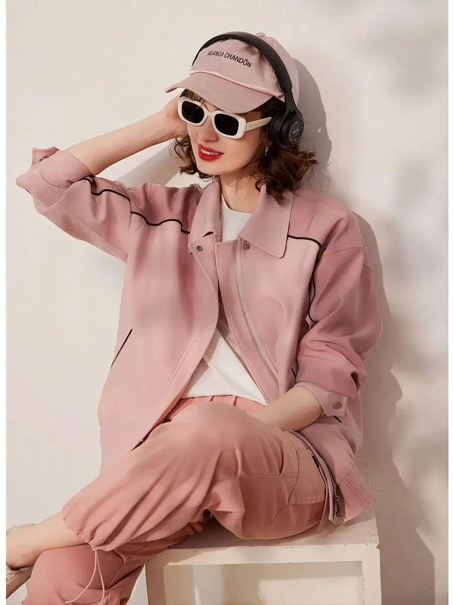 Women Jacket Contrast Color Turn Down Collar Long Sleeve, Coat Loose Fit Casual Fashion Women Coat