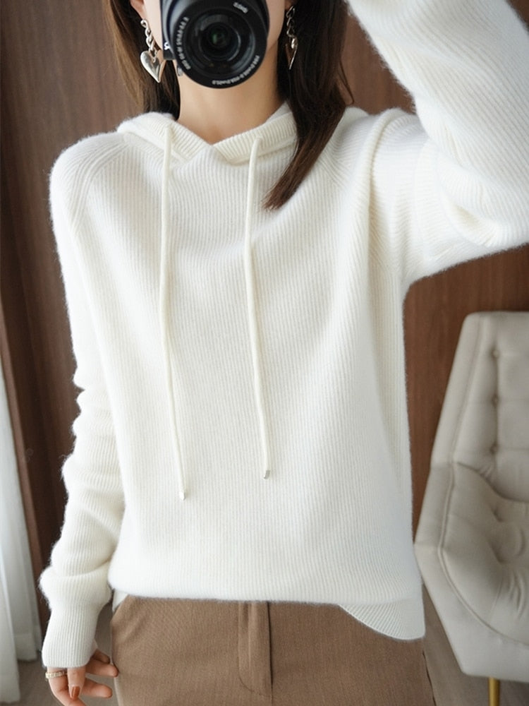 pullover loose 100% pure wool hoodie languid lazy wind knitting base hoodie KilyClothing