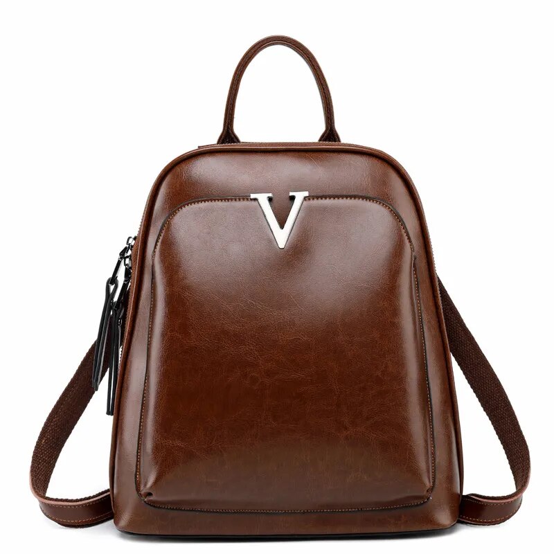 Genuine Leather Backpack New Oil Wax Cowhide Women Rucksack Single Shoulder Bags Simple Fashion Knapsack  Grils School Daypack KilyClothing