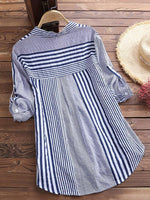 Cotton Linen Long Sleeves Roll Up Striped Casual V Neck Button Down Shirts Blouses Collar Tunic Tops KilyClothing