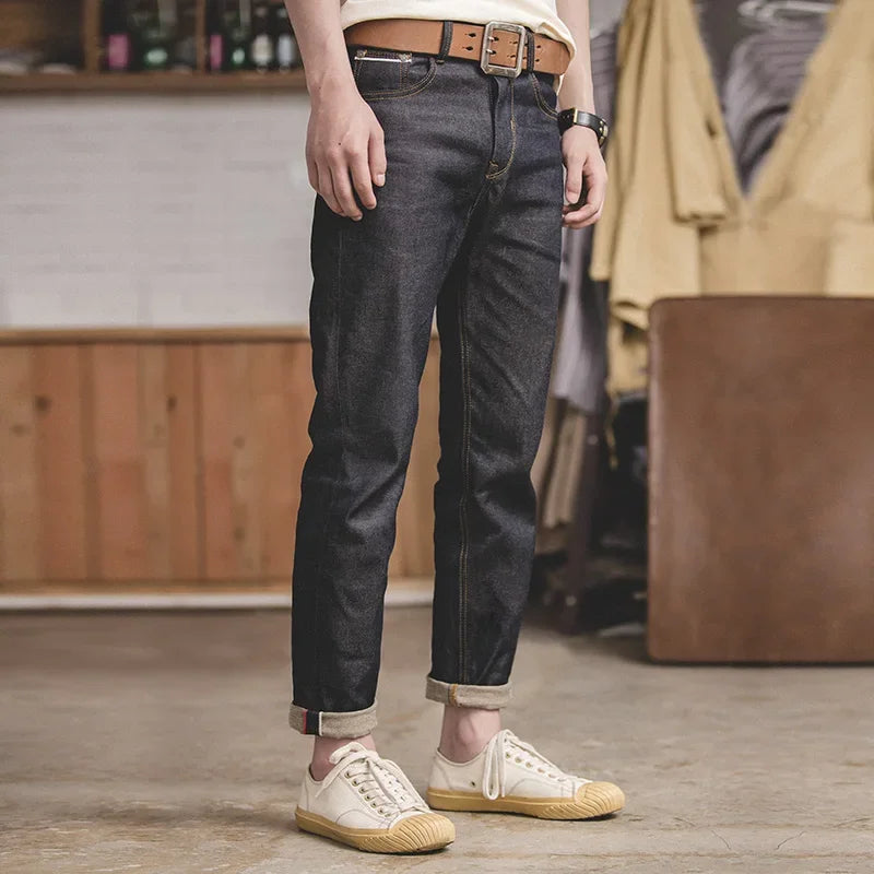 Colored Cotton Denim Jeans Vintage Style Raw Jeans for Men Mid Waist Oversize