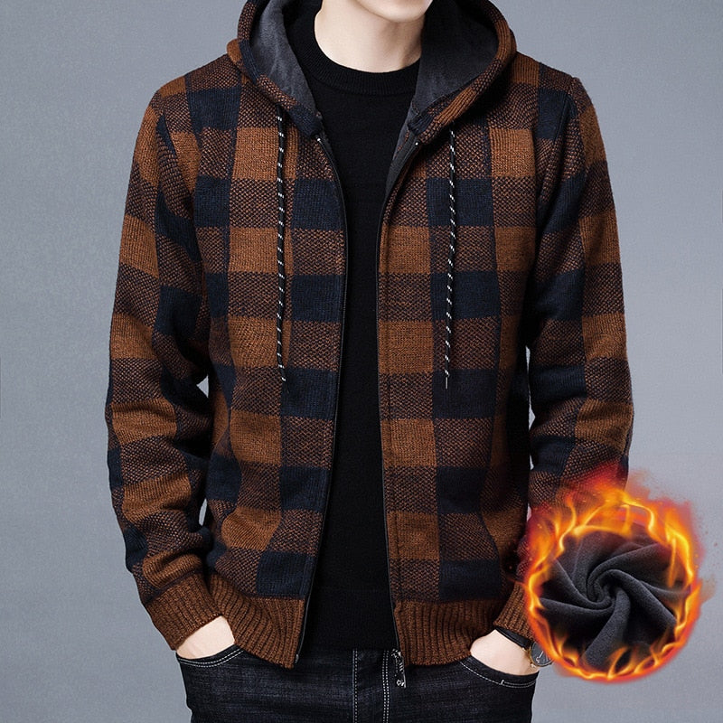 Fleece Thickened Cardigan Knit Sweater / Male Loose Warm Hooded Add Wool Jacket Coat KilyClothing