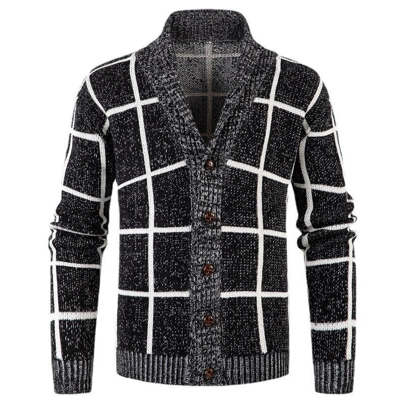 Autumn Winter Sweater Men Cardigan Slim Fit Casual Korean V-neck Plaid Line Cardigan Sweater Men's Knit Winter Coats Mens Jacket KilyClothing