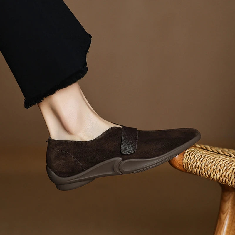 Pumps Pointed Toe Chunky Heel Shoes Sheep Suede Leather Shoes for Women Slip-on