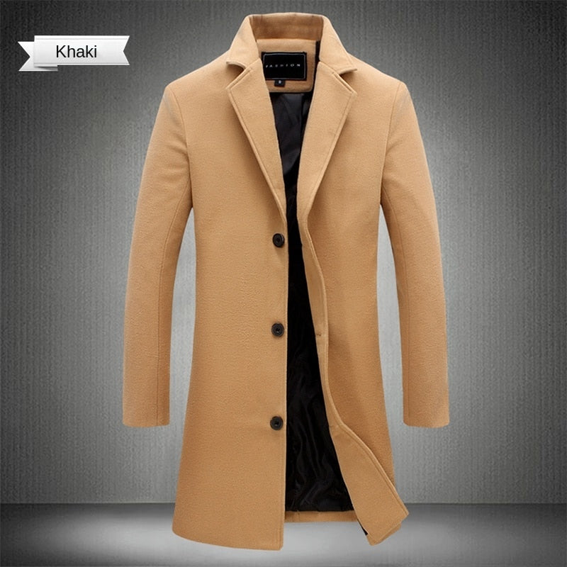 Long Cotton Coat New Wool Blend Pure Color Casual Business Fashion KilyClothing