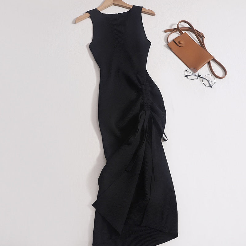 Sexy Drawstring Split Sleeveless Dress for Women's, New Elastic High Waist Slim Fit dress KilyClothing