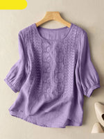 Vitage Lace Crochet Blouse Women 3/4 O Neck Sleeve Tops Embroidery KilyClothing