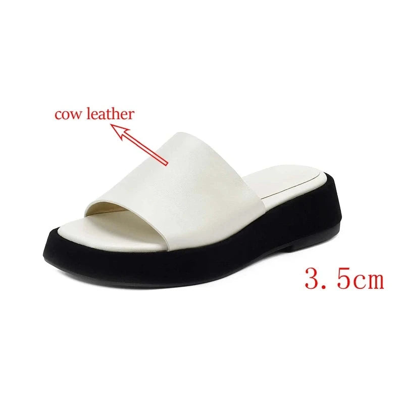 Summer Slides Full Grain Leather Thick Bottom Platform Young Lady High Quality KilyClothing