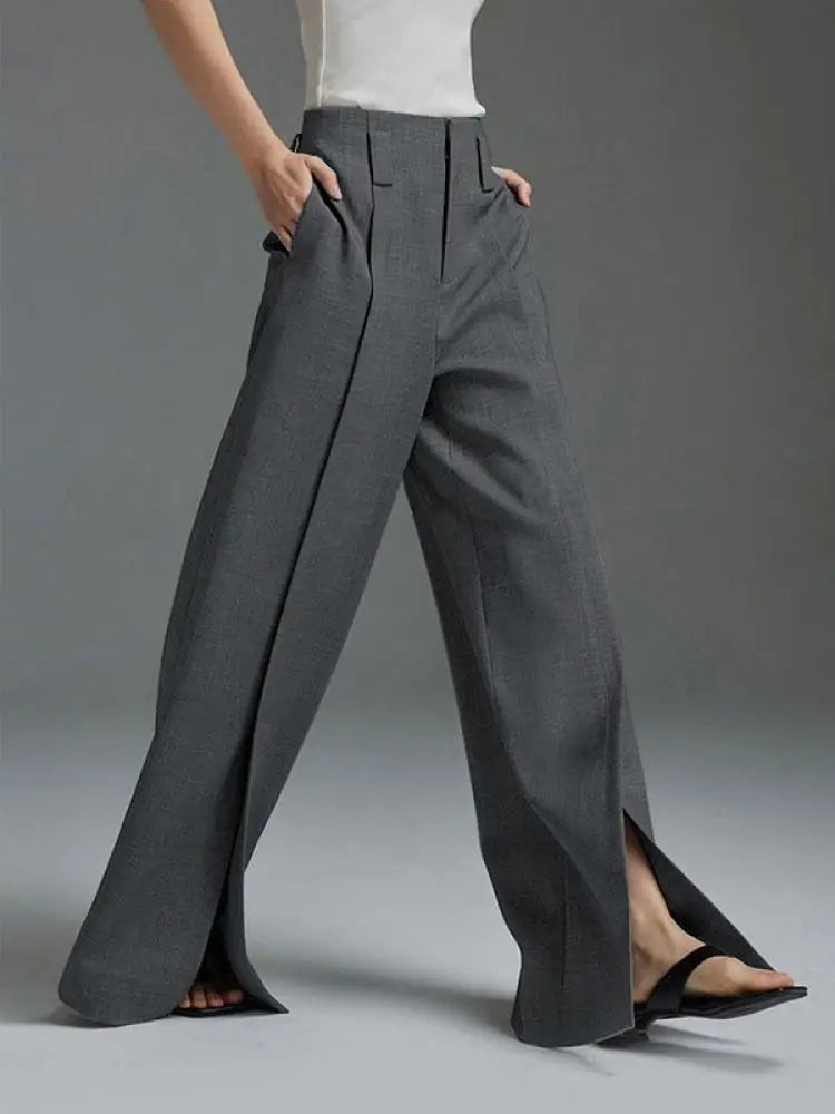 Women's Formal Suit Pants High Waisted Wide Leg Floor-length Split Trousers for Office Ladies Daily Commuter Bottoms KilyClothing