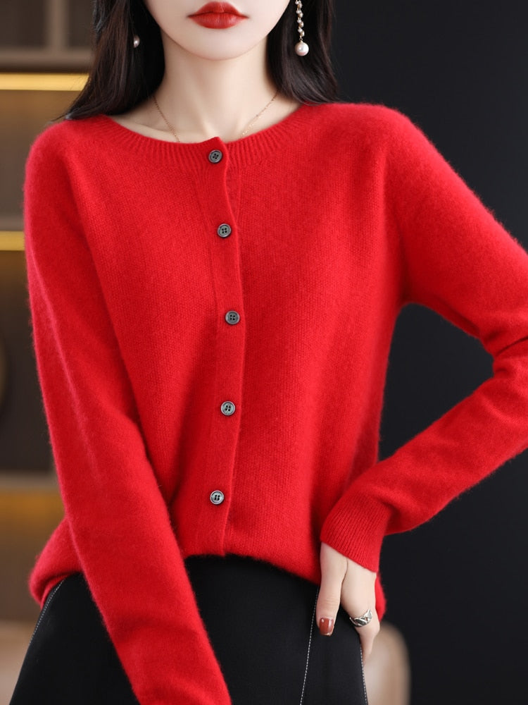 Long Sleeve Women Knitwear Cashmere Knit 100% Pure Merino Wool KilyClothing