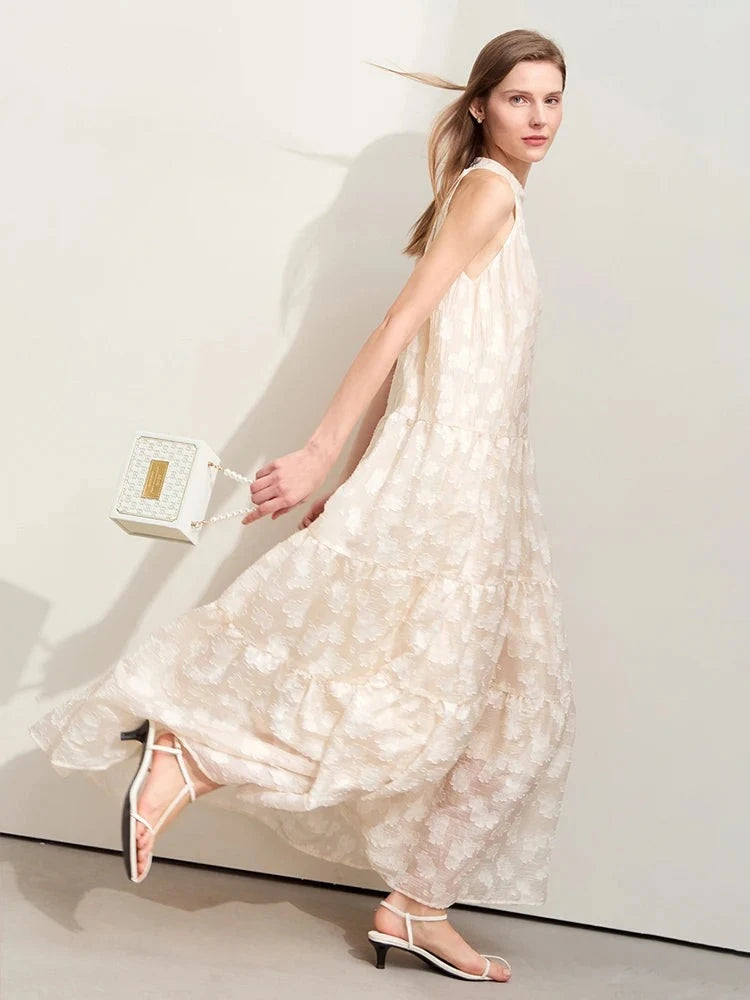 Loose Long Dress Sleeveless Large A-line Chiffon Jacquard Elegant Dresses for Women