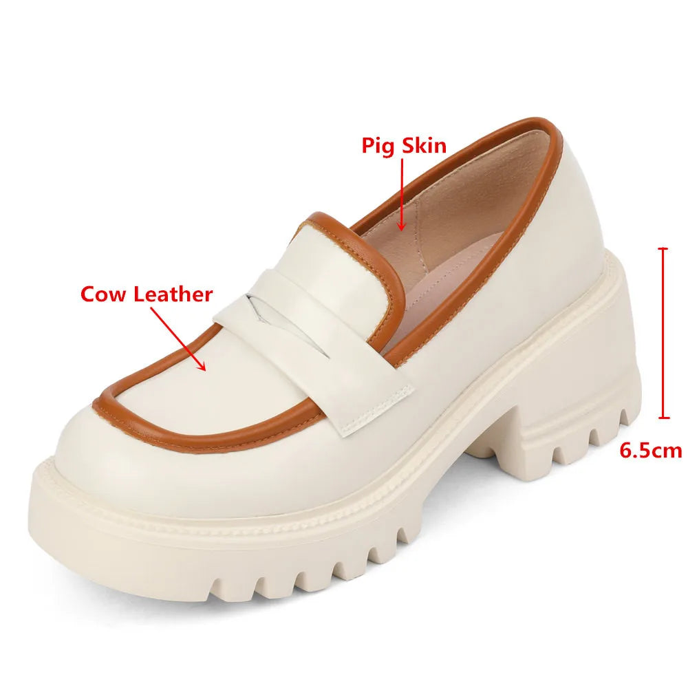 MILI-MIYA New Arrival Women Cow eather Pumps Mixed Color Slip On Thick Heels Round Toe Casual Style Ladies Shoes Handmade KilyClothing