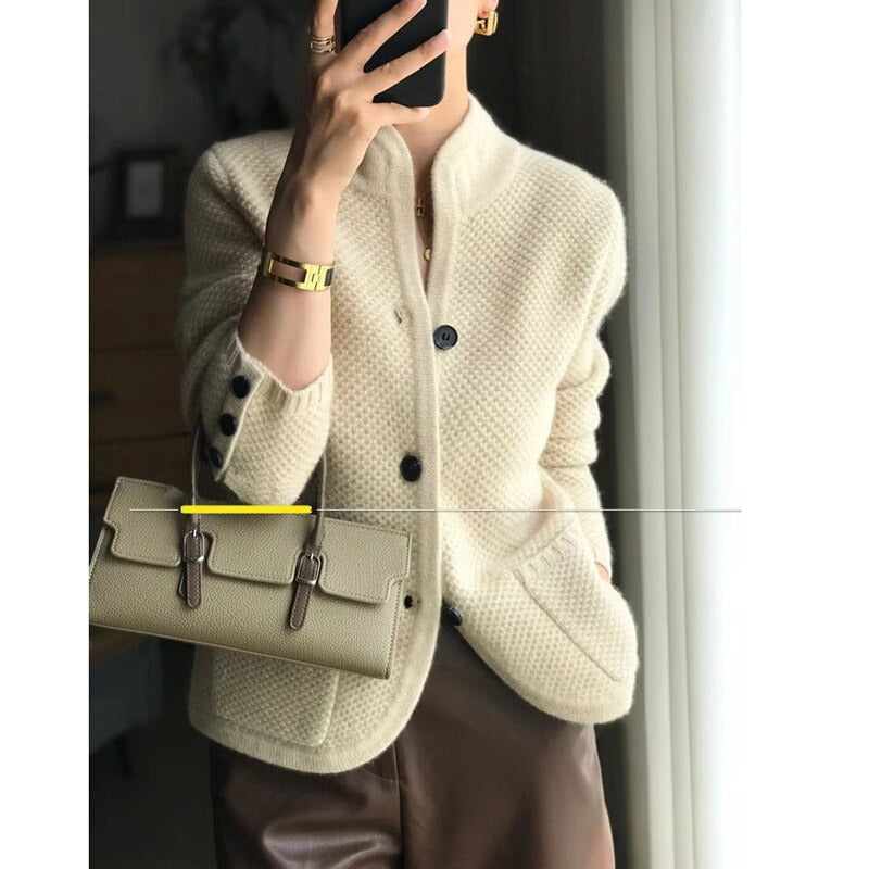 Autumn winter new thickened 100% loose knit base sweater jacket pure cashmere cardigan KilyClothing