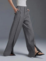 Women's Formal Suit Pants High Waisted Wide Leg Floor-length Split Trousers for Office Ladies Daily Commuter Bottoms KilyClothing