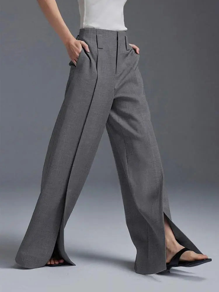 Women's Formal Suit Pants High Waisted Wide Leg Floor-length Split Trousers for Office Ladies Daily Commuter Bottoms KilyClothing