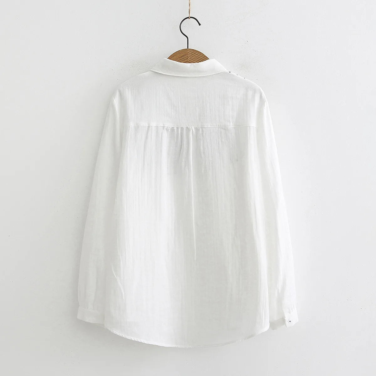 2 Layer Cotton shirt for woman, White Shirts, Embroidery, Full Sleeve, Pockets, Loose Blouse Casual Tops Spring KilyClothing