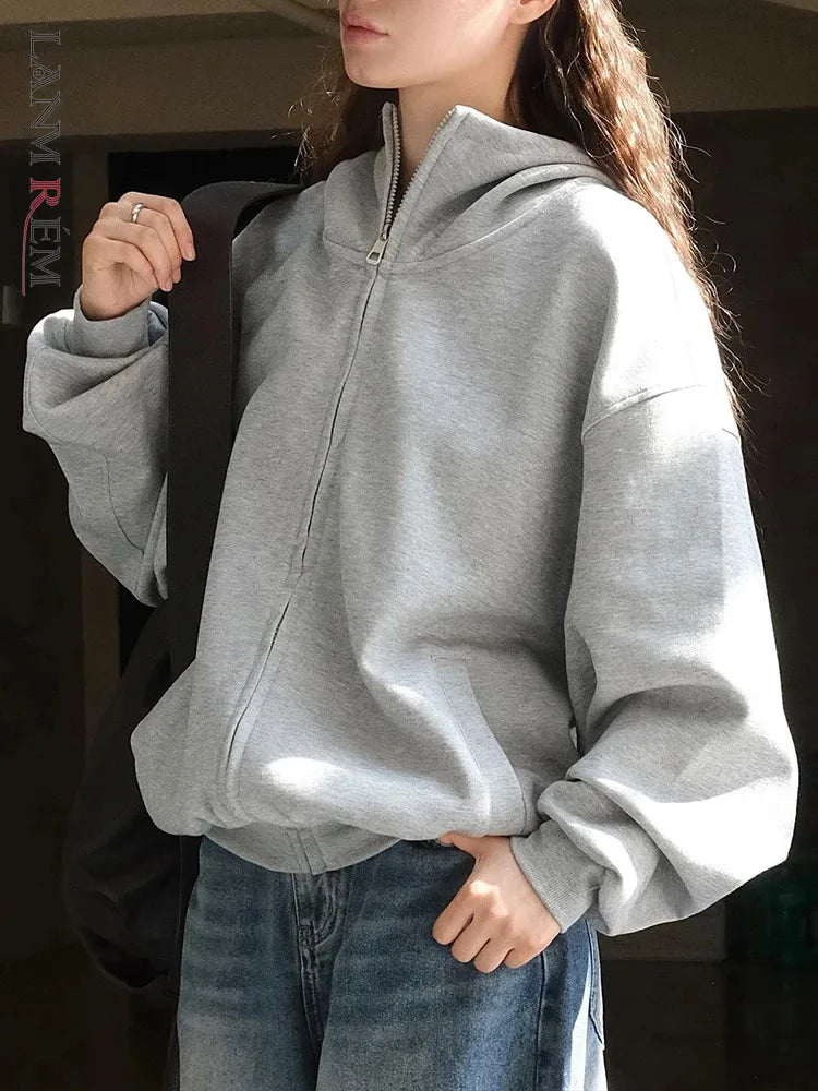 Sudadera tipo cárdigan con capucha y cremallera para mujer, abrigos holgados de manga larga estilo coreano