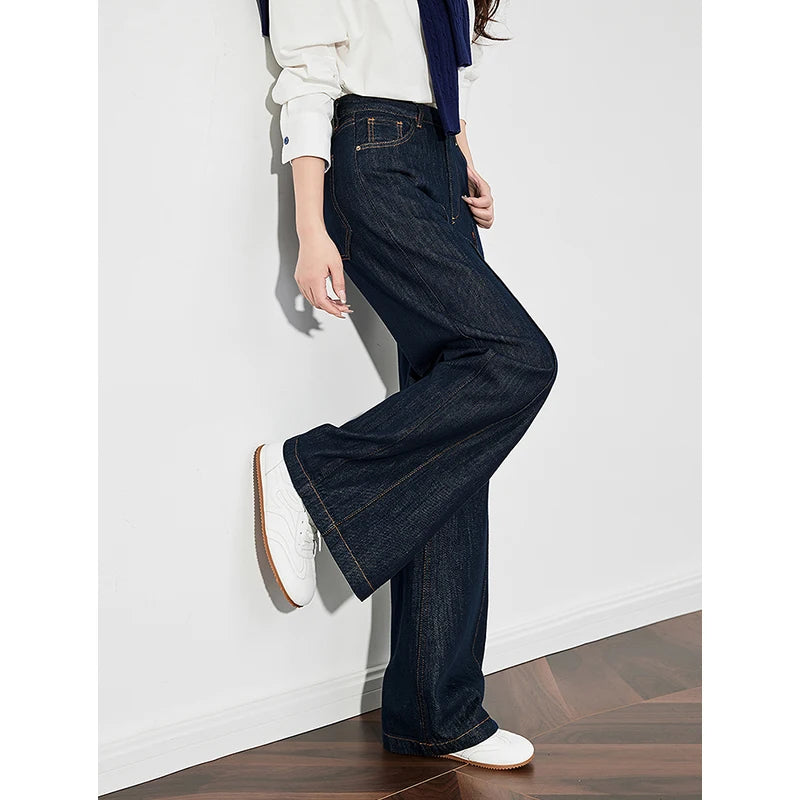 Denim Jeans High Waist Slim Fit Straight Wide Leg Streetwear Casual Long Pants