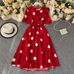 Chic Fashion Polka Dot Print Women Dress Summer Elegant Vintage Bandage Slim Waist KilyClothing