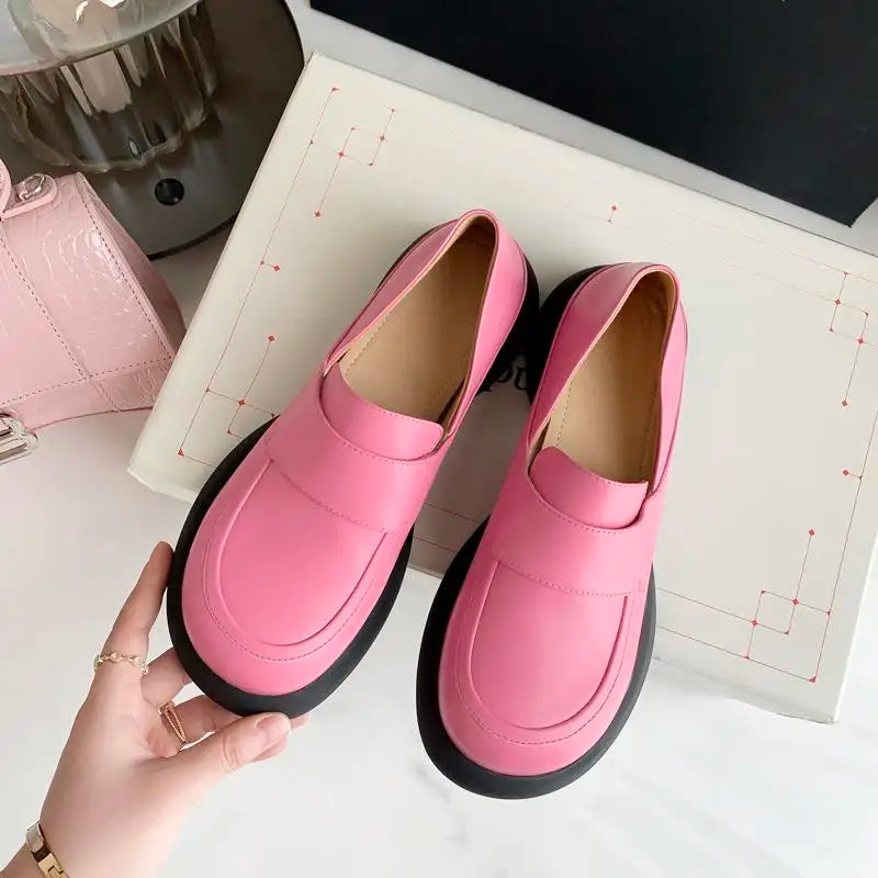 Size 34-40 Round Toe Real Genuine Leather Girls Women Heels Shoes Thick Bottom Platform Easy To Walk Fashion High Heel Shoes KilyClothing