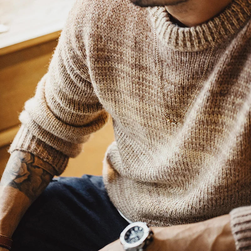 Suéter de rayas degradadas de otoño e invierno para hombre, jersey con cuello redondo, prendas de punto mezcladas