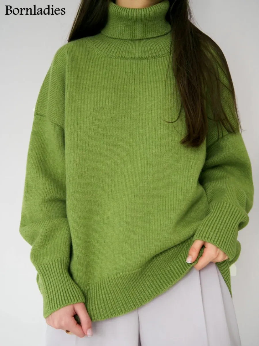 Women Turtleneck Sweater CHIC Thick Warm Pullover Top Oversized Casual Loose Knitted Jumper Female Pull KilyClothing