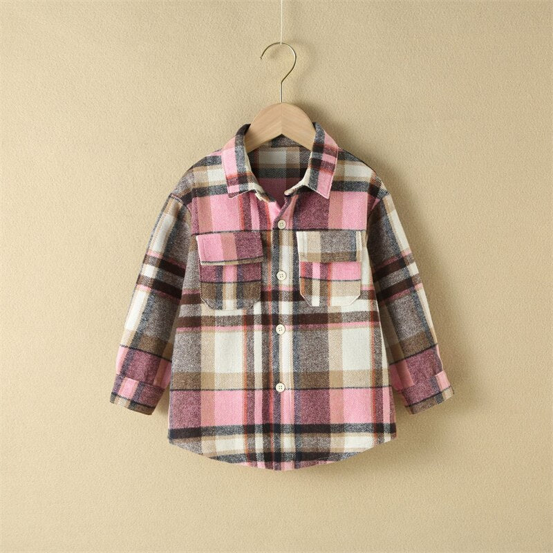 Cotton Lapel Stripe Lattice Button Shirt for Boy and Girl Baby Tops KilyClothing