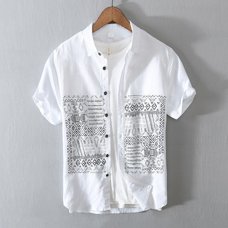 55% Linen 45% Cotton Soft Premium Shirt Men Summer Fashion Vintage Print KilyClothing