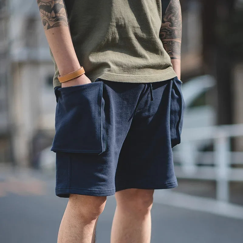 Navy Blue Cargo Joggers Shorts Men Loose Cotton Large Pocket Work Tactical Short Pants Casual Knitted Shorts KilyClothing