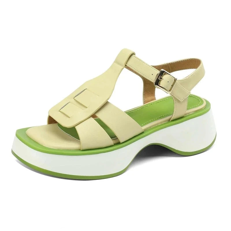 Krazing Pot Cow Split Leather Peep Toe High Heel Platform Mixed Color Summer Shoes Leisure Fashion Cozy Basic Women Sandals L03 KilyClothing