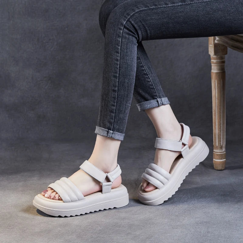 Chunky Sandals Women Wedges Platform Heel Open Toe Sandals Genuine Leather Hook And Loop Summer Shoes KilyClothing