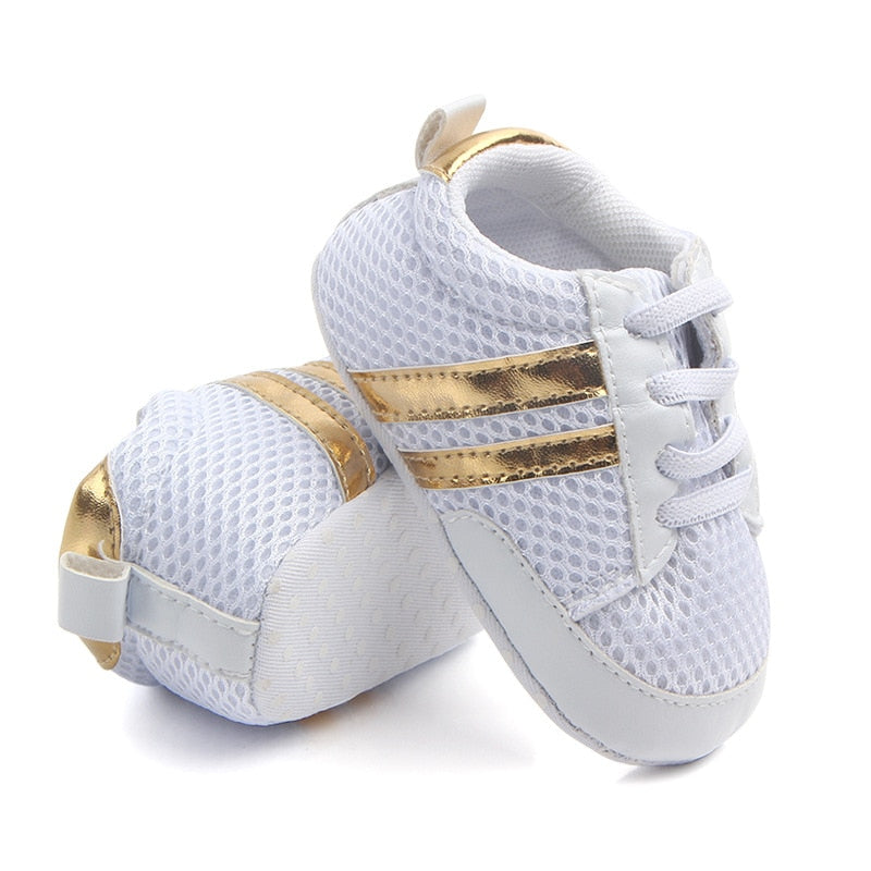 Newborn Boys Sneaker Girls Two Striped First Walkers Lace Up PU Leather Soft Soles Sneakers 0-18 Months KilyClothing