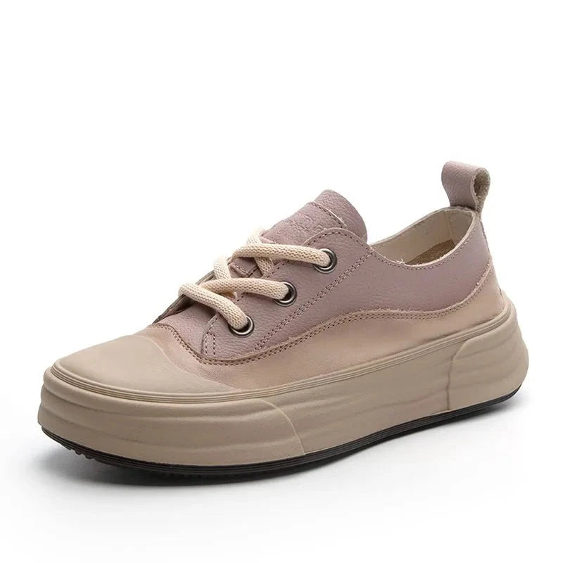 Women's sneakers, casual flat shoes Lace-Up round toe, Genuine Leather Chunky Platform Casual Sneakers KilyClothing