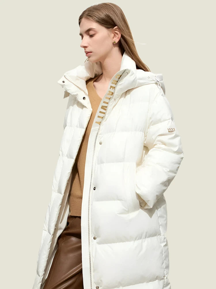 Letter Printed Down Cotton Padded Coat For Women, Warm Bread Coat Lapel Trendy Hooded Winter Outerwear