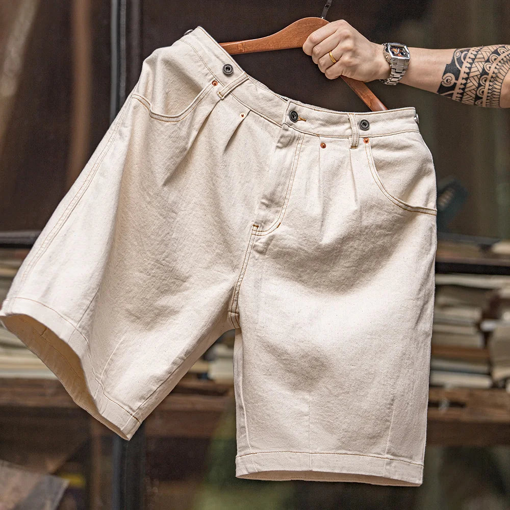 Pantalones cortos vintage de algodón para hombres, cortos holgados y rectos informales uso diario