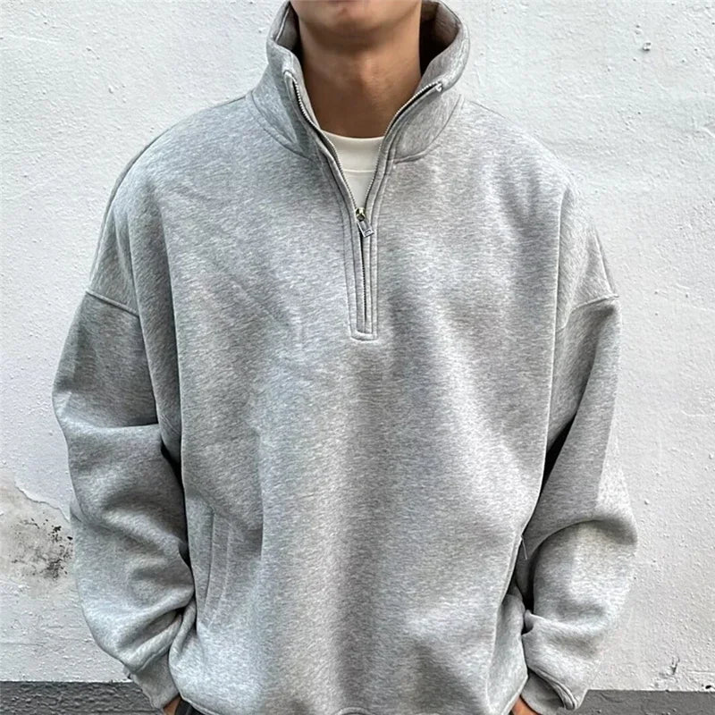 Sudadera con diseño de media cremallera para hombre, con cuello alto estilo vintage Y2K, moda coreana de algodón 