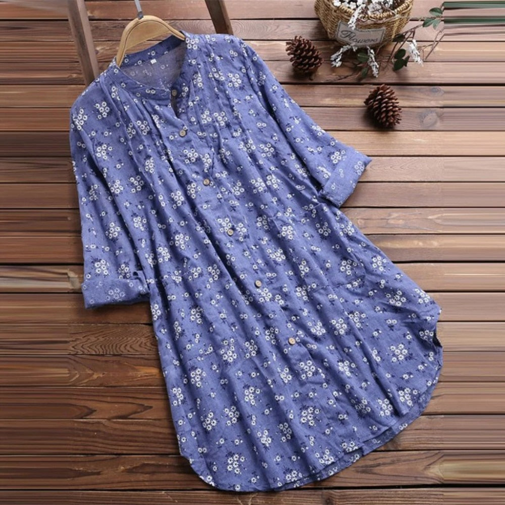 Summer Cotton Linen T-Shirt Dress Elegant Ladies Casual Baggy Tunic Blouse KilyClothing
